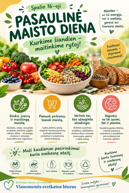 Pasaulinė maisto diena – mažais pasirinkimais kuriame sveikesnę ateitį
