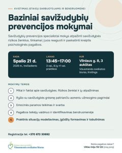 Kviečiame į bazinius savižudybių prevencijos mokymus